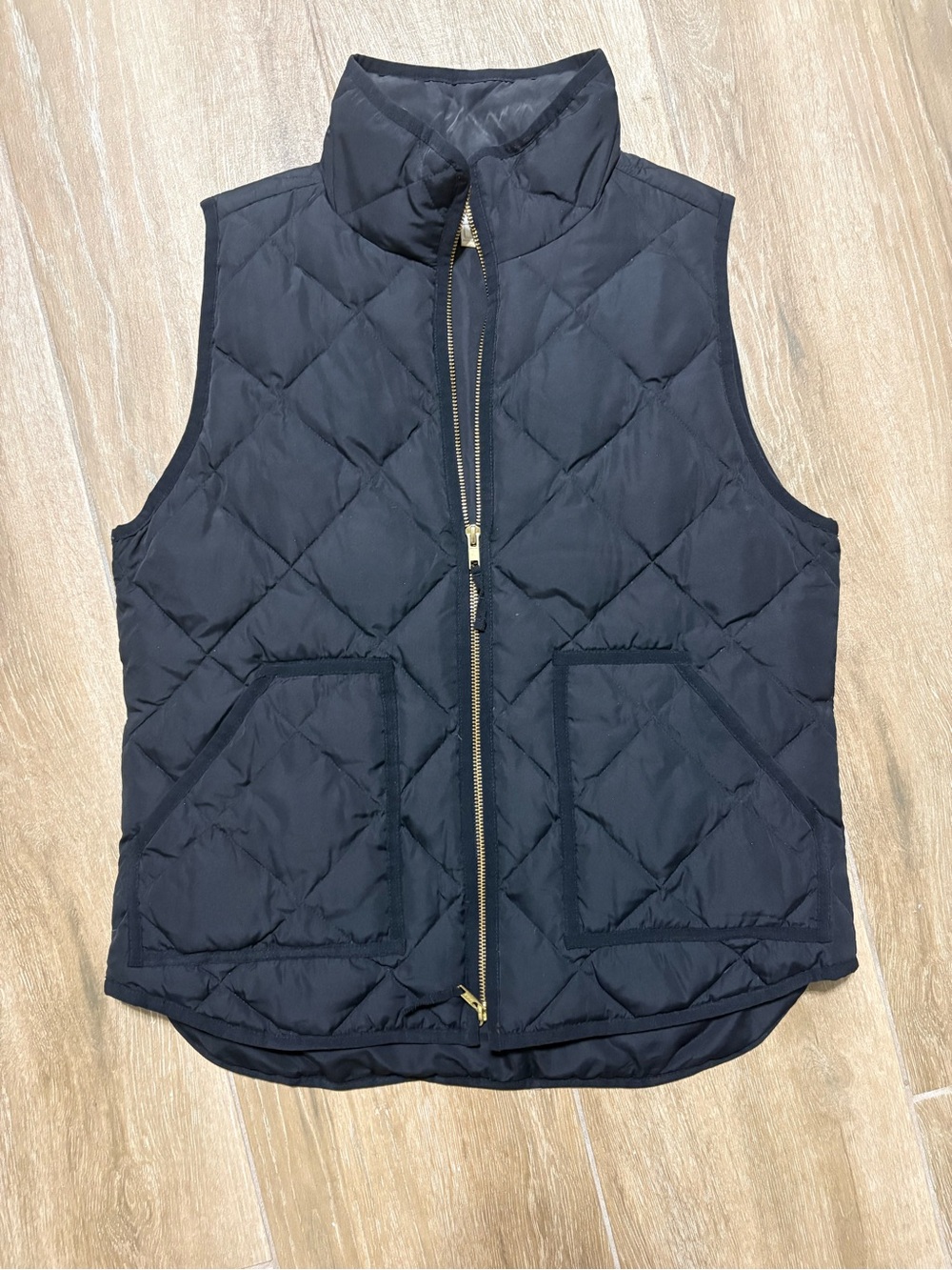 J. Crew Black Quilted Puffer Vest with Gold Accents
